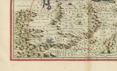 Blaeu Venezuela Map, Decorative Caribbean & Nueva Andalusia Chart 1642, close-up 5