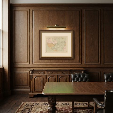 Antique Chart of the Atlantic Ocean, Europe to North America Route, 1870, shown framed in a room