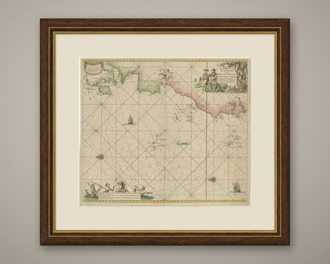 1717 Johannes Van Keulen Sea Chart of the Eastern Atlantic, Amsterdam to Gambia, shown framed