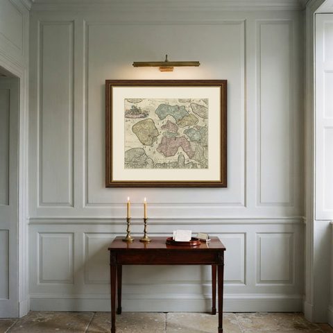 Decorative Antique Sea Chart of Zeeland, a Province of the Netherlands, ca.1730, shown framed on a wall