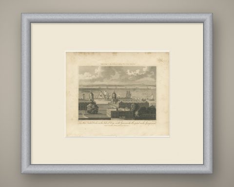 The West India Docks in the Isle of Dogs, Antique London Engraving, 1804, shown framed