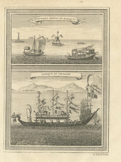 Antique Print of Chinese Vessels, 1748, view 3