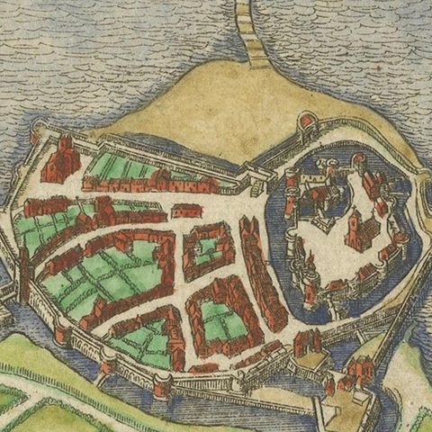 Cherbourg, Antique Hand-Coloured French Coastal Town Engraving (1666), close-up 5