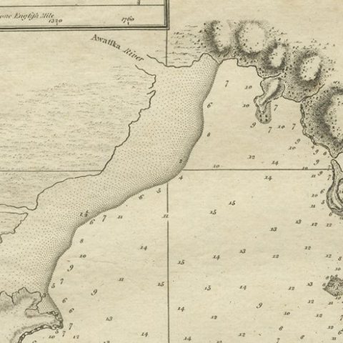 Old Map of Awatska Bay on the Coast of Kamchatka Peninsula, Russia by Cook, 1784, close-up 2