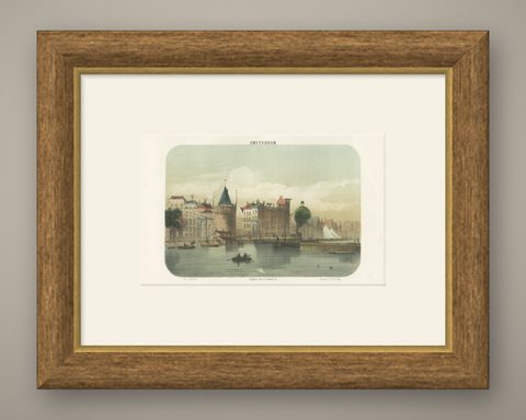 Amsterdam View from the Oosterdok, 19th Century Lithograph with Boats, 1855, shown framed
