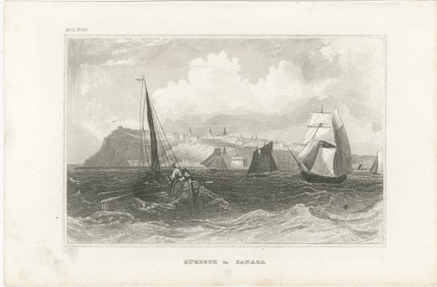 Quebec City Canada Harbor View, Antique Steel Engraving St. Lawrence River 1854, view 2