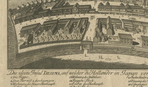 Dejima (Desima) Dutch Trading Post, Nagasaki Japan, VOC Engraving, 1736, close-up 3