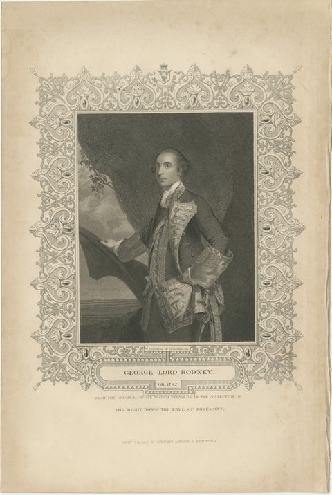 Antique Portrait Lord Rodney, British Naval Hero Engraving c.1850, view 2