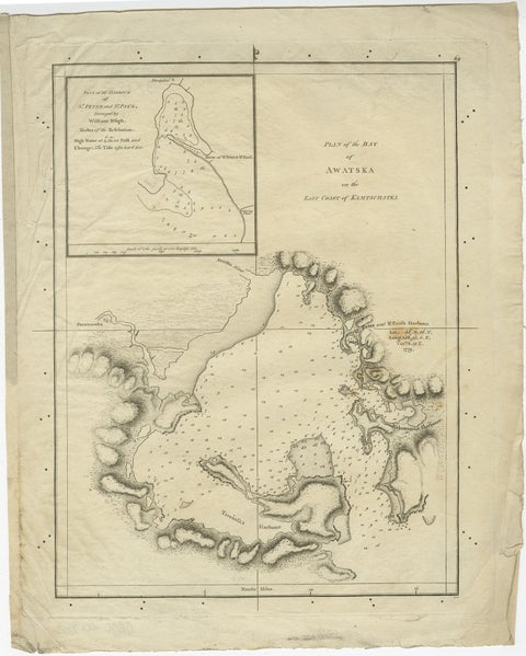 Old Map of Awatska Bay on the Coast of Kamchatka Peninsula, Russia by Cook, 1784, view 2