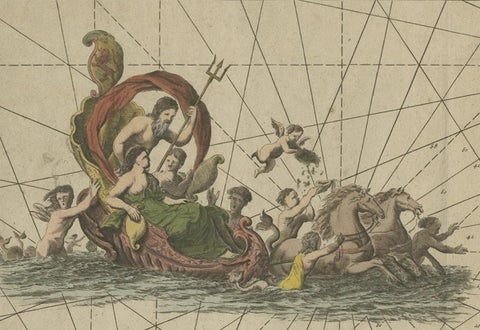 Original Antique Sea Chart of the Maas 'or Meuse' River with Neptunes, 1684, close-up 1