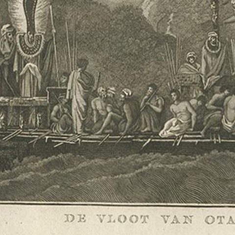Antique Print of the Fleet of Proas of Tahiti by Cook, 1803, close-up 1