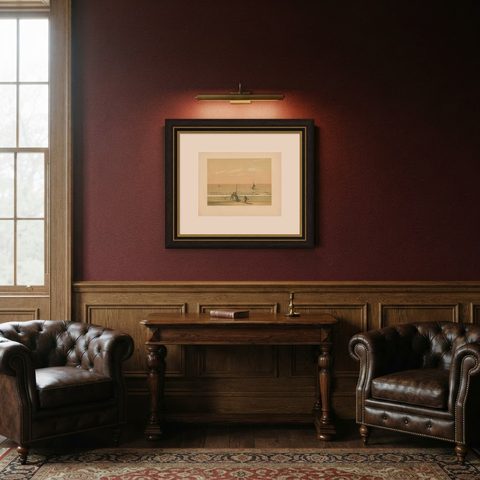 Antique Print of Local Vessels in the Sunda Strait in Indonesia, 1888, shown framed in a room