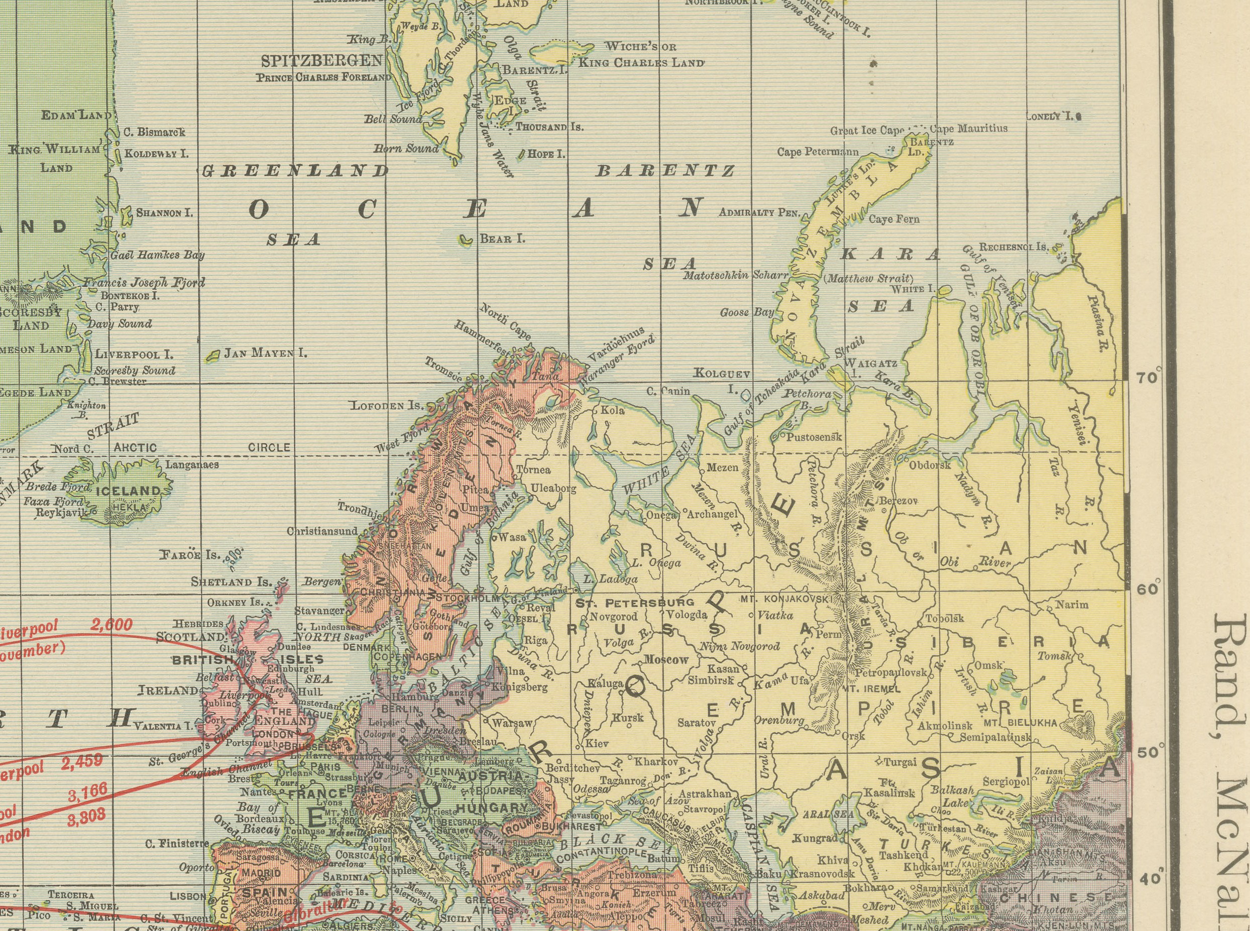 Antique Map of the World, with Steamship Routes, Rand McNally, 1899, view 3