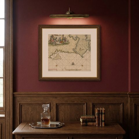 Orginal Antique Sea Chart of the Western Coast of Africa, circa 1697, shown framed on a wall