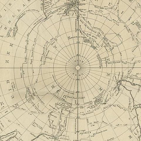 Antique Chart of the Southern Pole, Showing Three Routes of Captain Cook, 1803, close-up 2