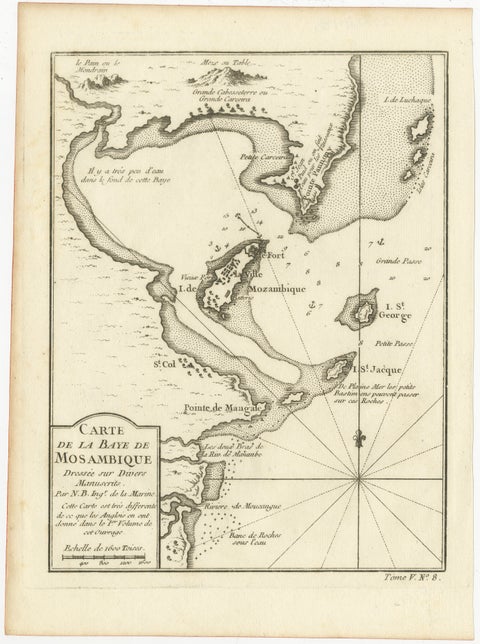 Mozambique Bay, French Naval Sea Chart by Bellin, c.1765, view 2