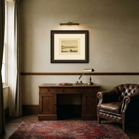 Antique Print of a Steamship at the Barito River by M.T.H. Perelaer, 1888, shown framed in a room