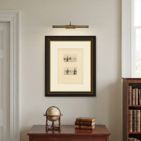 George S. Ferrier, Maritime Etchings, Fishing Boats, 1879 Set, shown framed on a wall