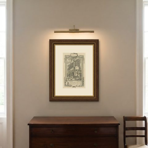 1778 Engraving: Captain Cook's Second Voyage, Meeting the Tahitians, shown framed in a room