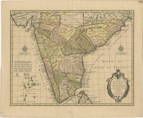 Detailed Decorative Antique Map of the Coast of Malabar and Coromandel, India, view 2