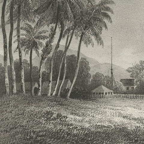 Old Print of Anjer or Anyer, Coastal Town in Banten, West Java, Indonesia, 1844, close-up 2