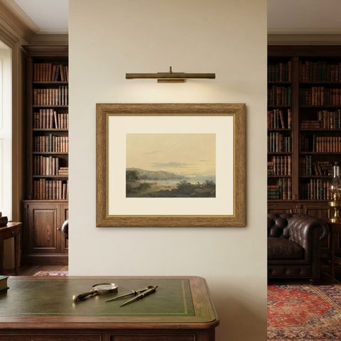 Original Antique Chromolithograh of Srigonjo Bay, the South Coast of Java, 1872, shown framed on a wall