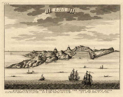 Rare Engraving of the Coast of Dabhol or Dabul, Ratnagiri, Maharashtra in India, close-up 1