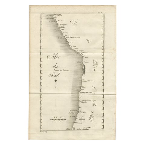 Antique Map of the Coast of Peru and Chile, Detailing Ports & Coastlines, c1760
