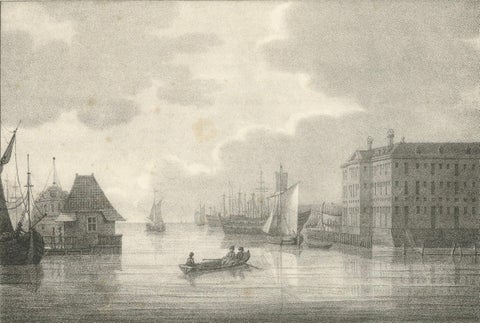 Amsterdam Maritime Shipyard View by Schelfhout, 19th Century Lithograph, close-up 4