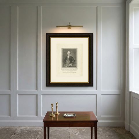 Antique Portrait of Bentinck, a Dutch Naval Hero by Vinkeles, shown framed on a wall