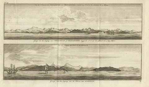 Antique Print of Zihuatanejo and the Harbour of Acapulco by Anson '1749', view 2