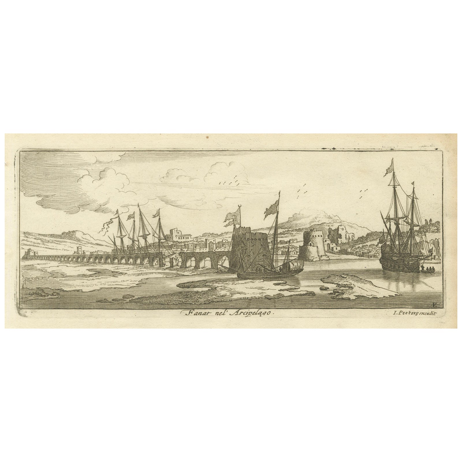 View of Fanar in the Aegean Archipelago with Bridge and Ships, ca. 1680
