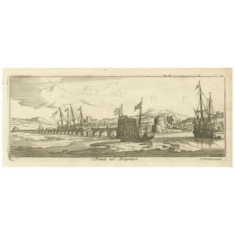 View of Fanar in the Aegean Archipelago with Bridge and Ships, ca. 1680
