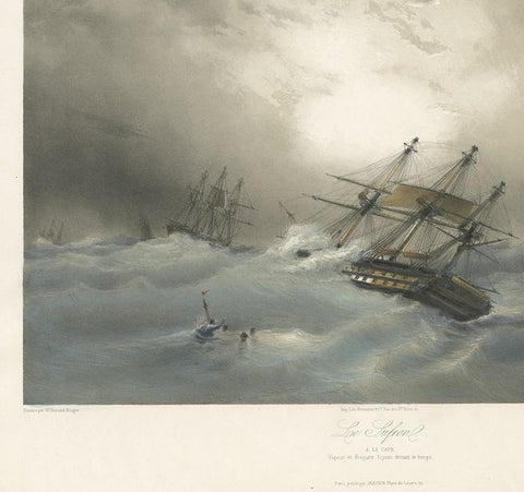 Antique Ship Print 'Le Sufren' by Durand-Brager, circa 1850, view 3