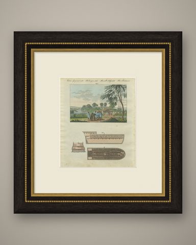Bertuch African Slave Trade & Slave Ship Engraving, 1805, shown framed