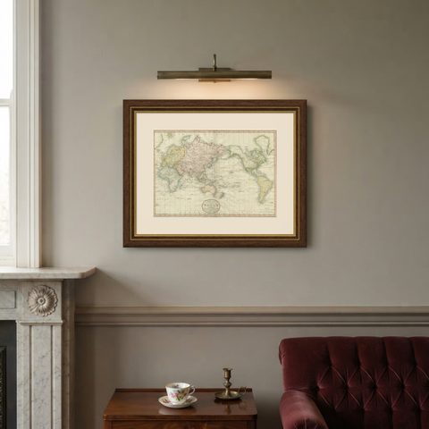 Attractive Antique Map of the World as Planisphere, Shows Cook's Voyages, 1799, shown framed on a wall