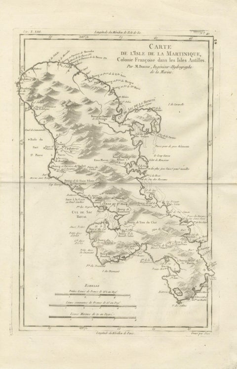 Antique Map Martinique Caribbean Island Chart, Rigobert Bonne French Map, c.1780, view 2