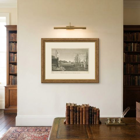 View of the Harbor of Cannes, Engraving by Dubois after Courvoisier, 1784, shown framed on a wall