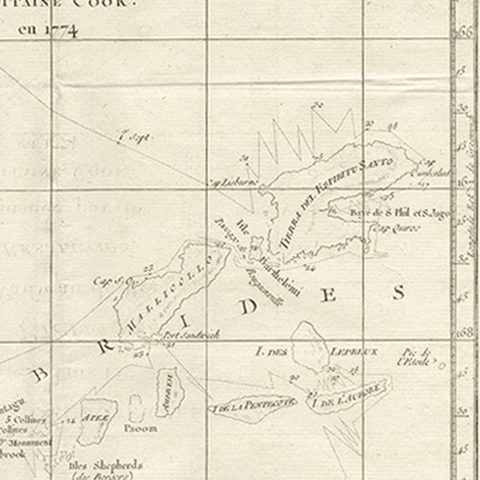 Antique Chart of the Voyage of Captain Cook by Benard, 1780, close-up 1