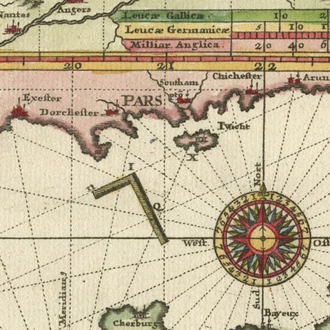 Two Charts of The English Channel, Each Adorned with Nice Compass Roses, ca.1700, close-up 3