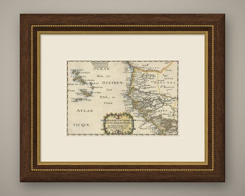 Antique Map of the Coast of Africa and the Cape Verde Islands, ca.1680, shown framed