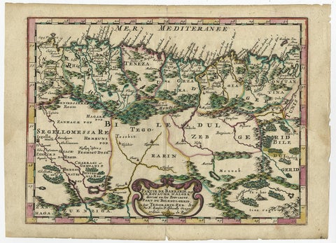 Copper-Engraved Map Showing the Algerian Coast of North Africa, Published 1683, view 2