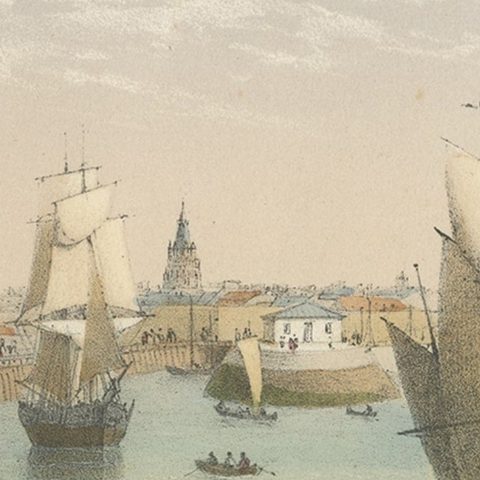 Original Antique Print of the Port of Calais, France, ca.1860, close-up 3
