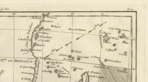 Mozambique Channel & Madagascar, Antique African Sea Chart, Bonne c1780, close-up 6