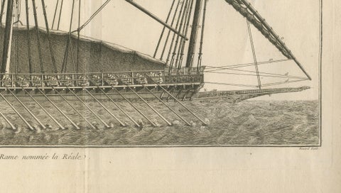 La Réale French Royal Galley, Large Naval Engraving, c.1769, close-up 2