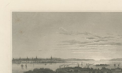 Bay of New York from Hoboken, Antique New York Harbor Engraving, c.1850, close-up 6