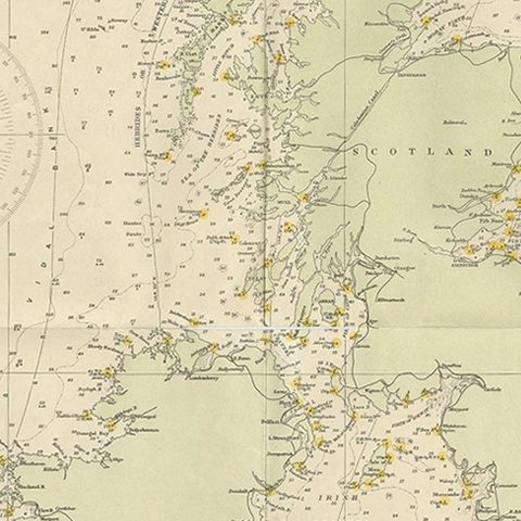 Large Sea Chart of the British Islands, 1918, close-up 2