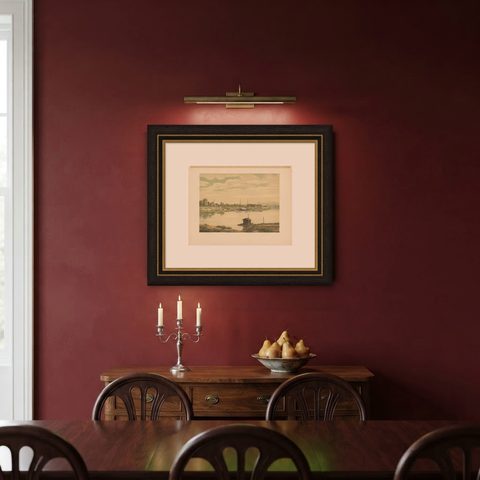 Antique Print of a Steamship at the Barito River by M.T.H. Perelaer, 1888, shown framed on a wall