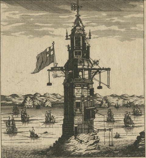 Lighthouse at Plymouth, Engraving by Pieter van der Aa, Leiden 1707, close-up 2