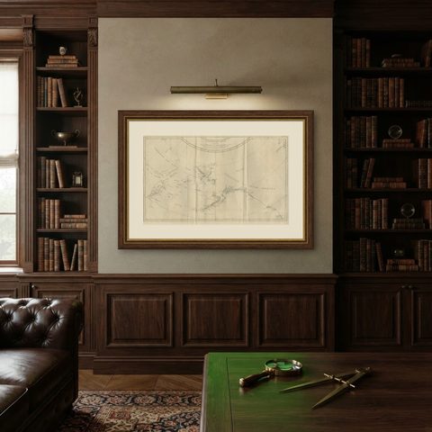 Old Map Showing the Tracks of Cook Between North America and Asia's Coast, 1803, shown framed on a wall